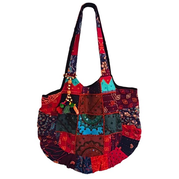 Tribe Azure Fair Trade Handmade Indian Shoulder Beach Bag Tote Boho Patchwork - Picture 1 of 6